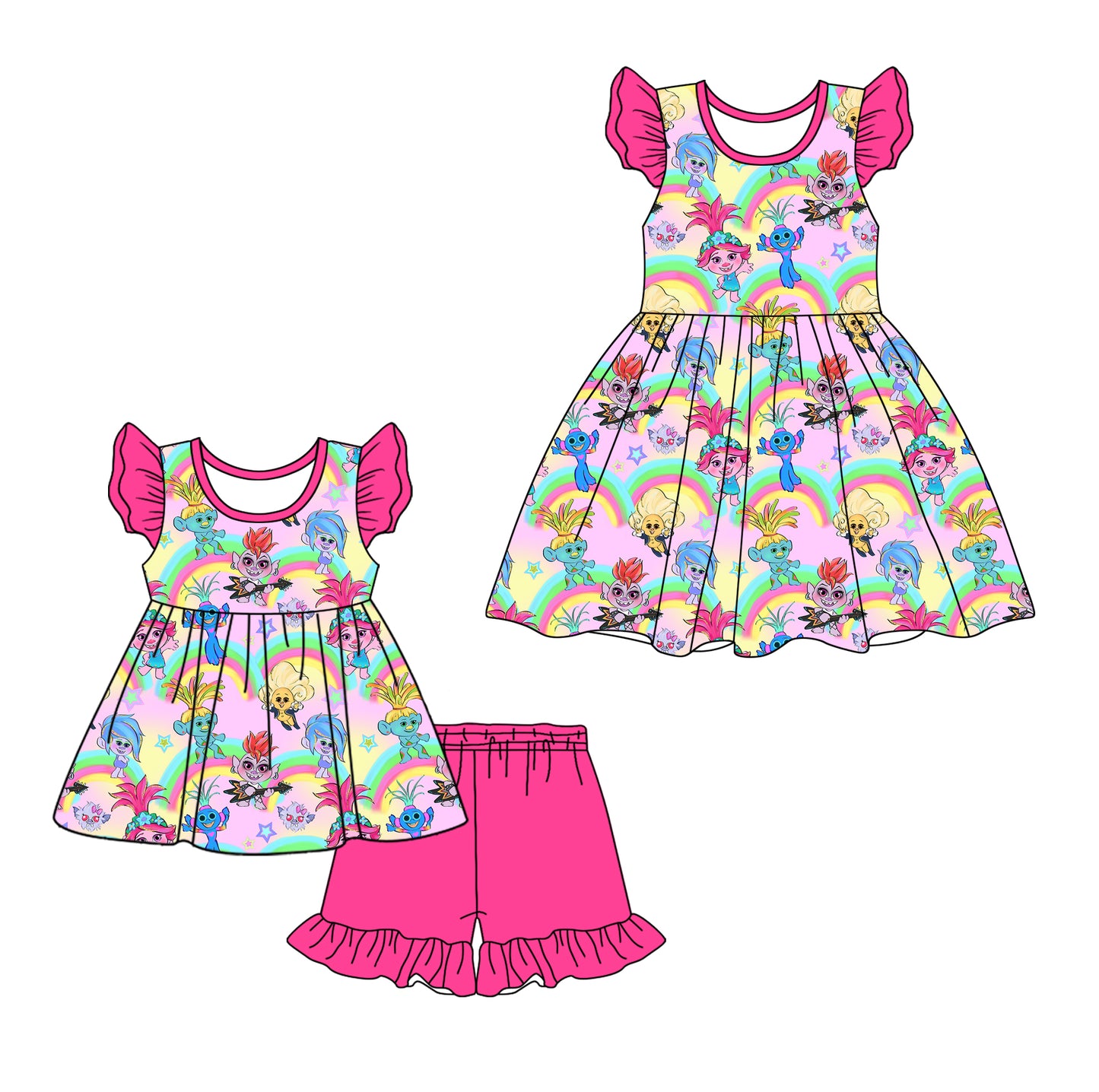 12.9 custom each style moq 5eta 4-6week Sibling Sister baby girl short sleeve shorts sets and dresses match design