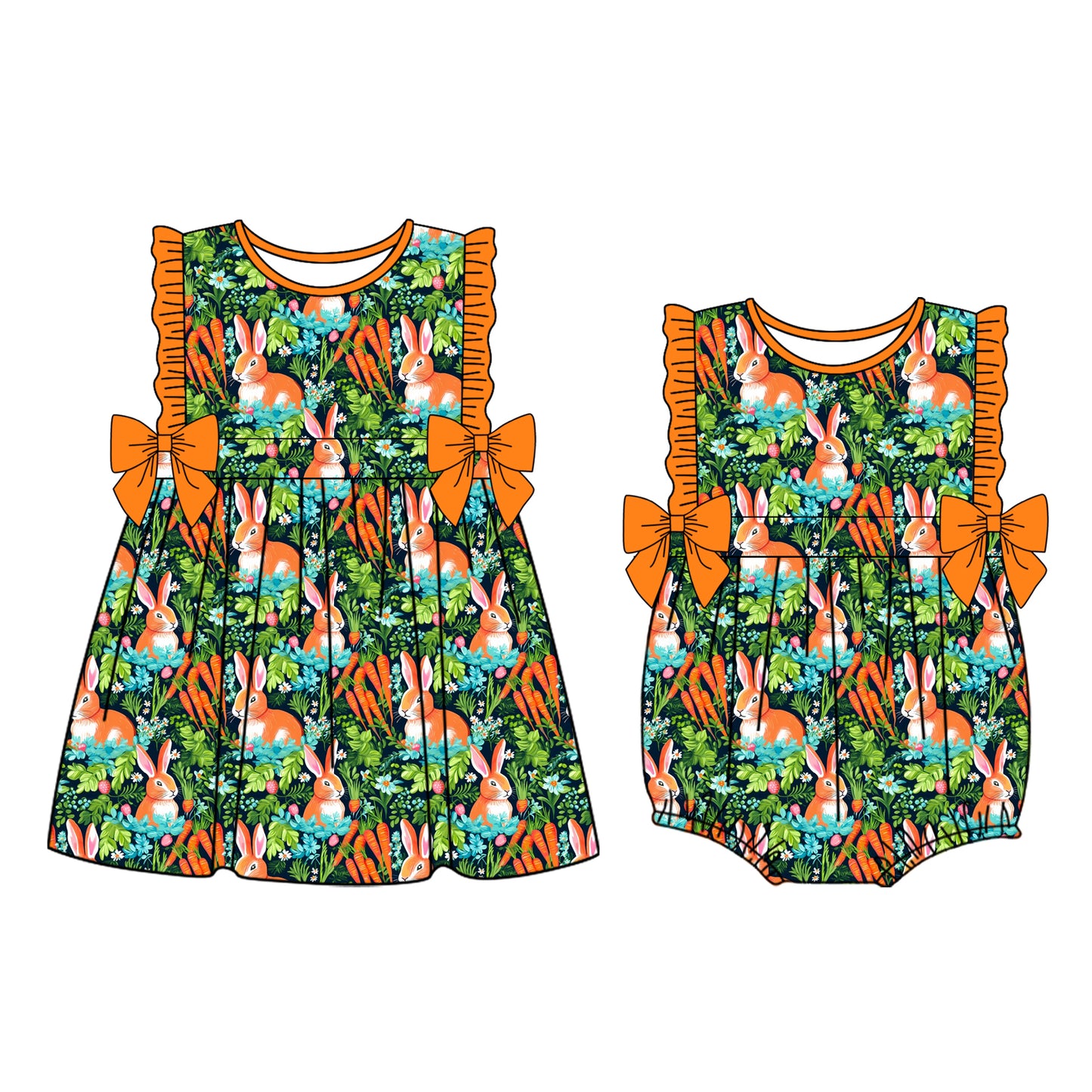 25.11.11 custom each style moq 5 eta 6-8week Sibling Sister bunny baby short sleeve romper and dress match design