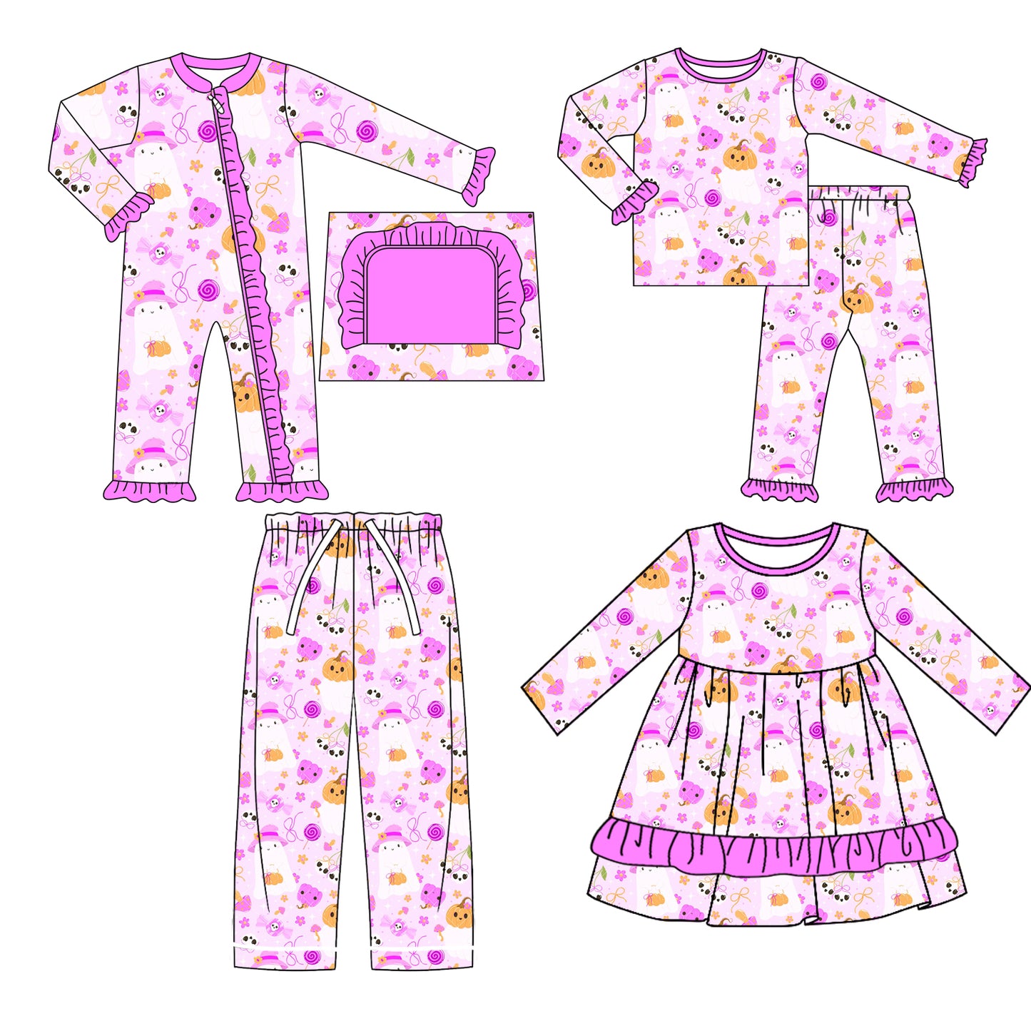 25.6.9 custom each style moq 5eta 4-6week Sibling Sisters pumpkin bow purple baby girl long sleeve pants sets and romper and dress and adult pants match family design