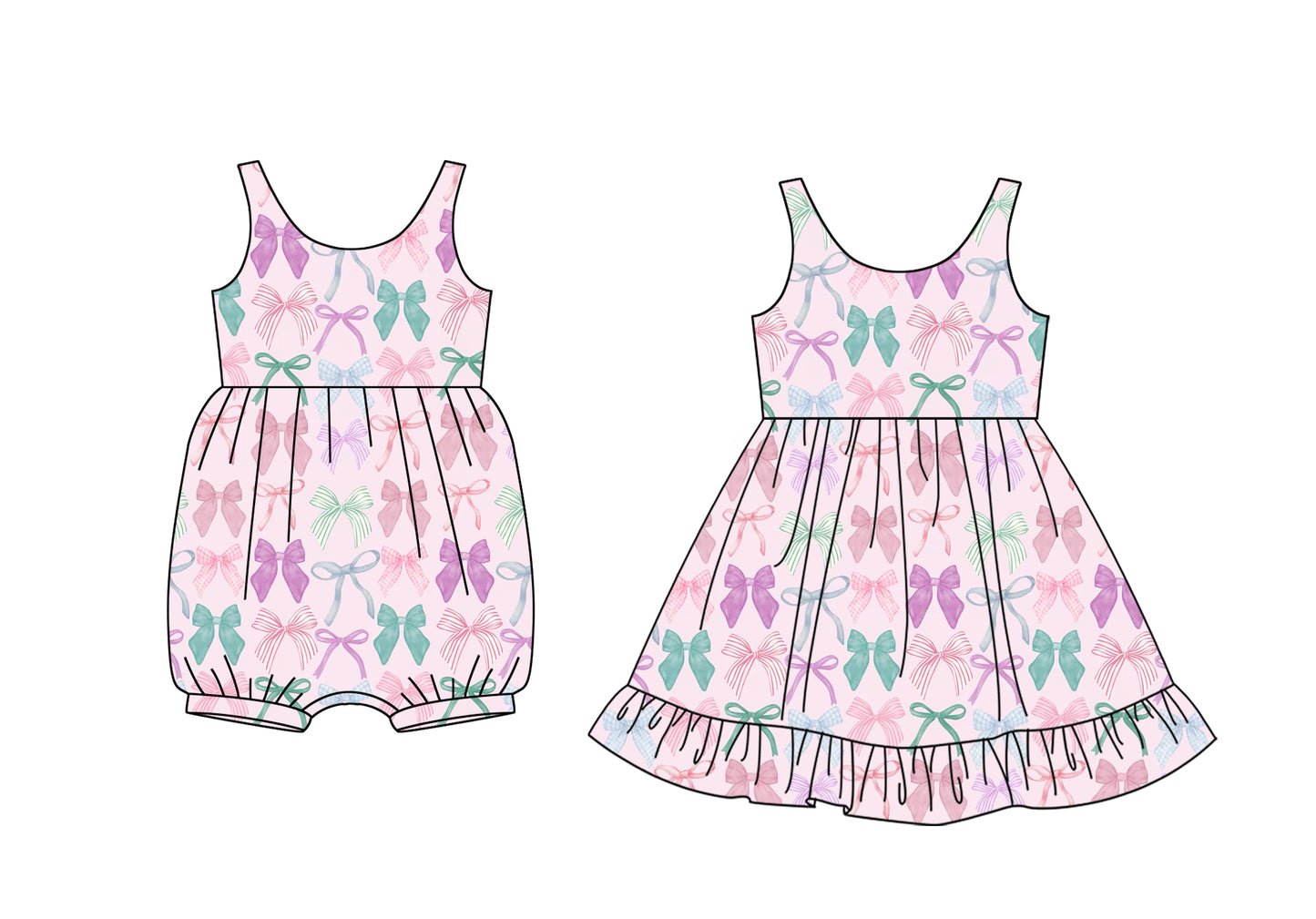3.12 custom each style moq 5eta 4-6week Sibling Sisters bow baby girl short sleeve dress and rompers match family design