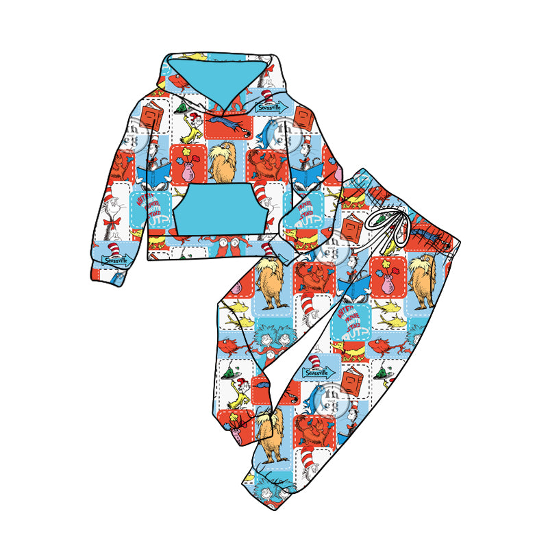 10.11 custom each style moq 5eta 4-6week baby girls clothes dr seuss hooded long sleeve pants sets
