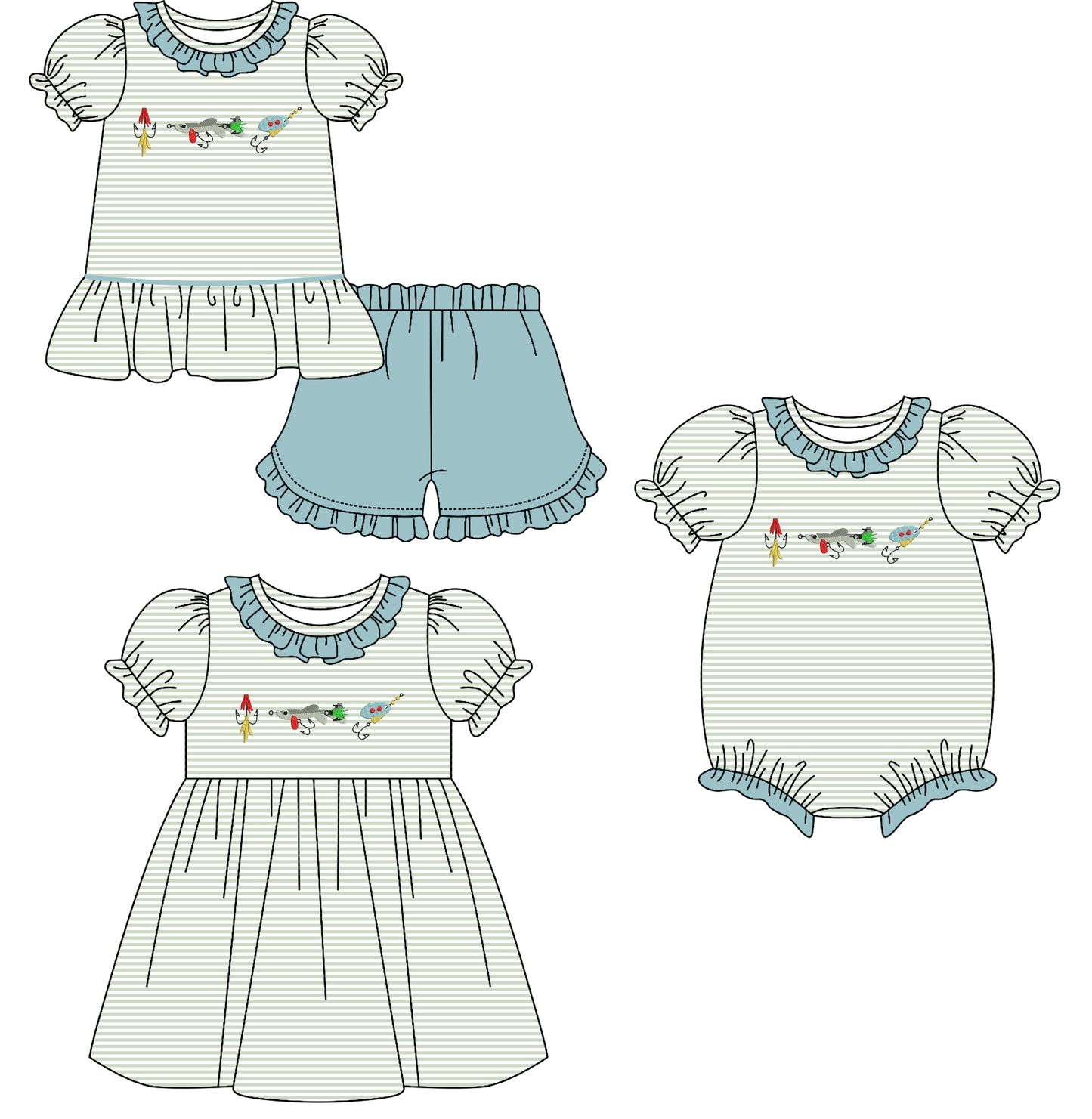 25.10.23 custom each style moq 5 eta 6-8week Sibling Sister gun baby short sleeve shorts sets and romper and dress match design