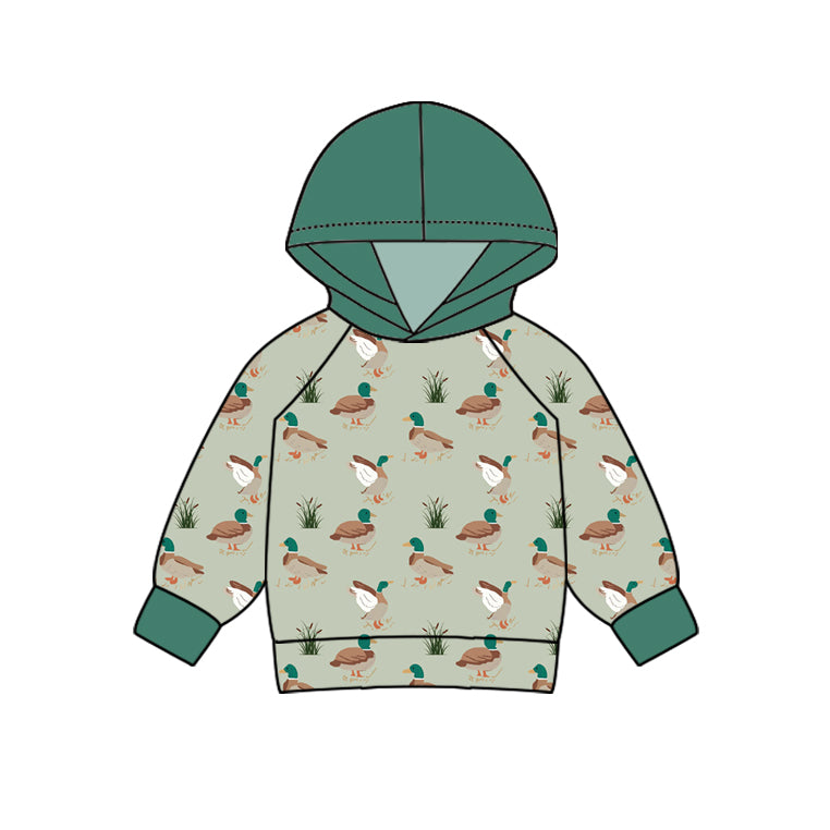 10.14 custom each style moq 5 eta 4-6week baby boys clothes duck green hooded long sleeve top