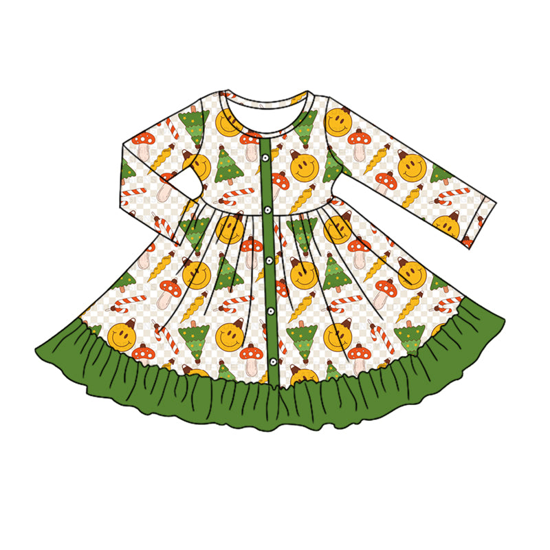 7.1 custom each style moq 5eta 4-6week Sibling Sister Christmas green baby girls sets and dress match family design