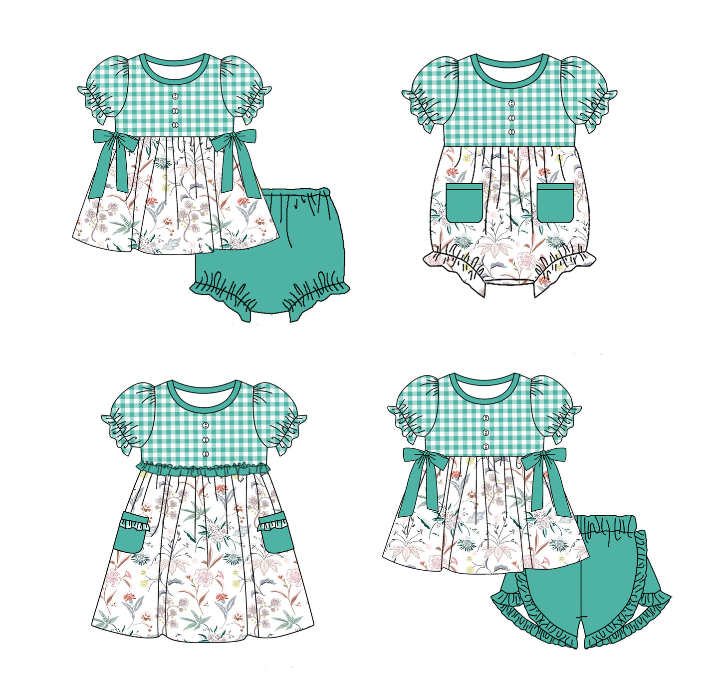 11.19 custom each style moq 5eta 4-6week Sibling Sister floral baby girl short sleeve shorts sets and briefs sets 2 and girls romper and dress match design