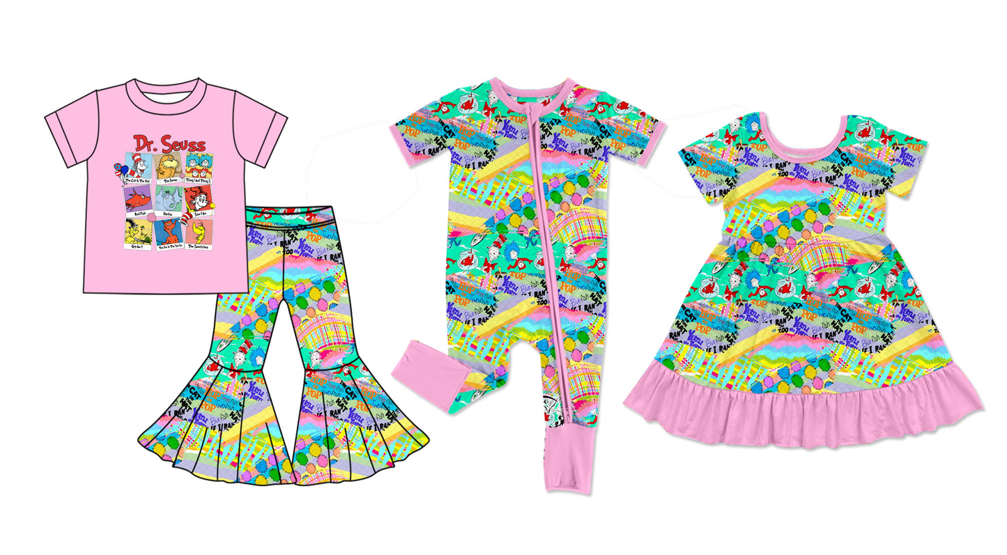 11.28 custom each style moq 5eta 4-6week Sibling Sister dr seuss baby girl sets and dress and rompers match family design