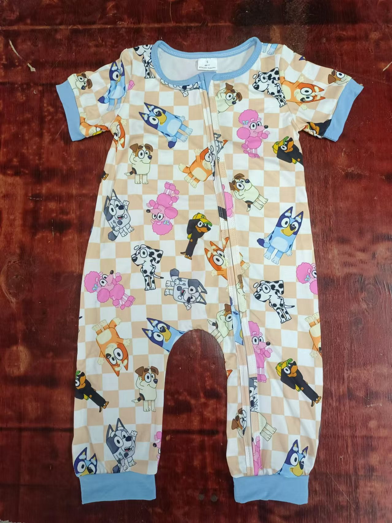 Custom moq 3 eta 6-7weeks Pointed Ears Puppy Orange and White Plaid Short Sleeve Long Zipper Climbing Suit