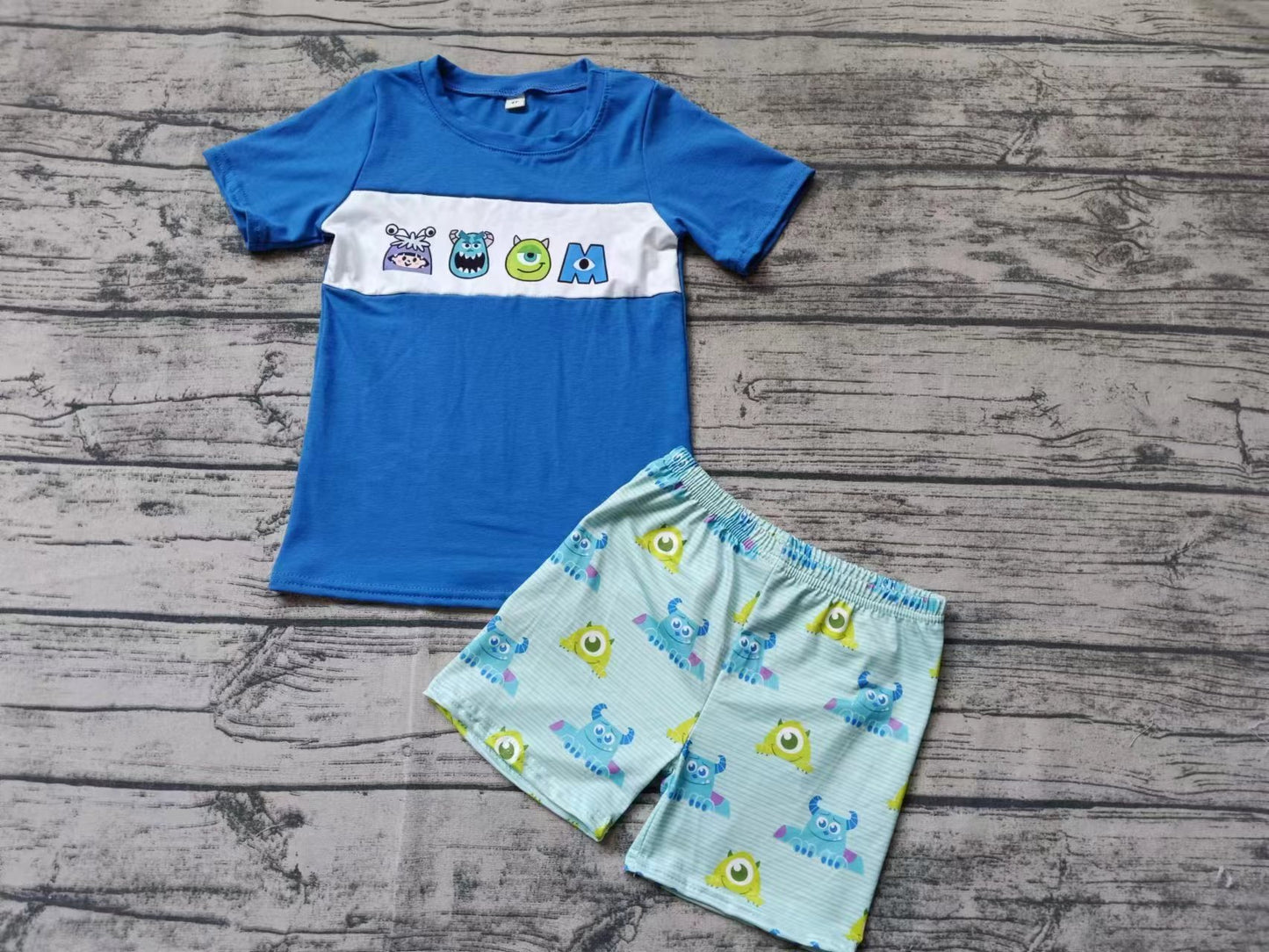 custom moq 5 eta 5weeks summer baby boys clothes blue short sleeve shorts set