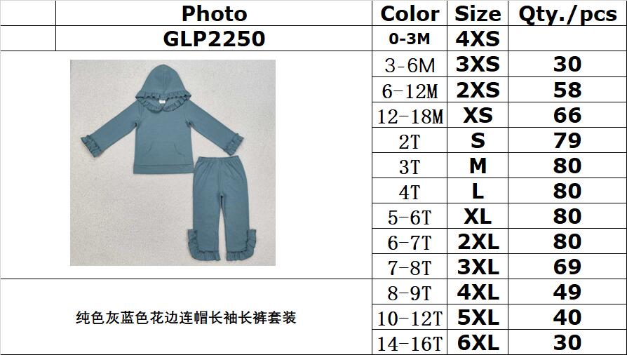 RTS NO MOQ ETA 5/7days Arrived GLP2250 Pure gray and blue lace hooded long-sleeved pants suit