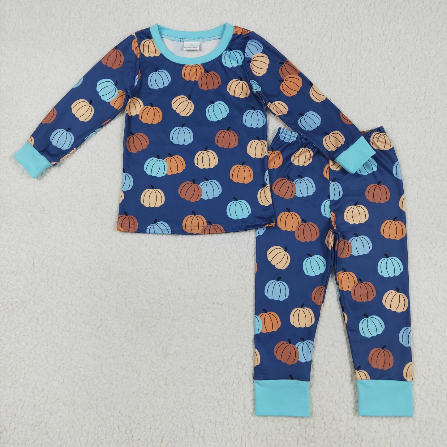 RTS NO MOQ(In Stock) BLP1153 Pumpkin blue long-sleeved trousers pajamas set