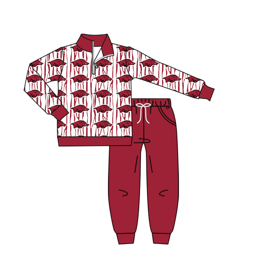 Custom moq 5 mix size milk silk summer teams baby girl boys clothes dark red long sleeve pants sets 2-25.10.30