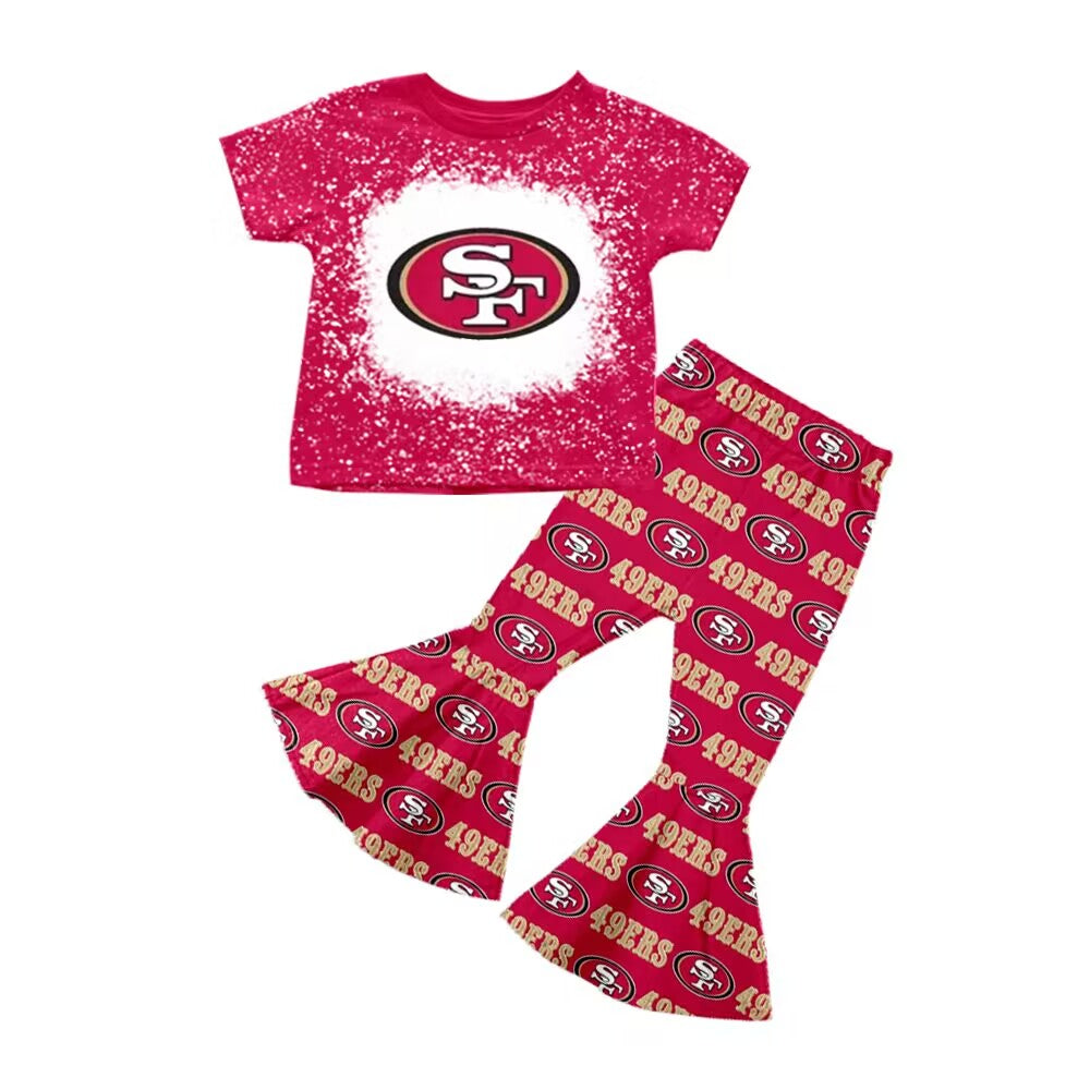 custom moq 3 eta 6-7weeks baby girls clothes team SF short sleeve + brick red trousers suit
