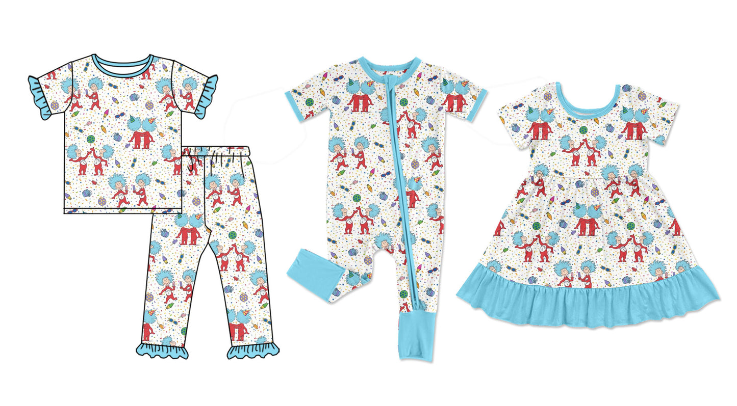12.6 custom each style moq 5eta 4-6week Sibling Sister dr seuss baby girl sets and dress and rompers match family design