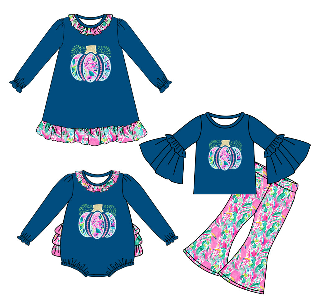 25.7.17 custom each style moq 5eta 4-6week Sibling Sisters pumpkin baby girl long sleeve pants sets and dress and rompers match family design
