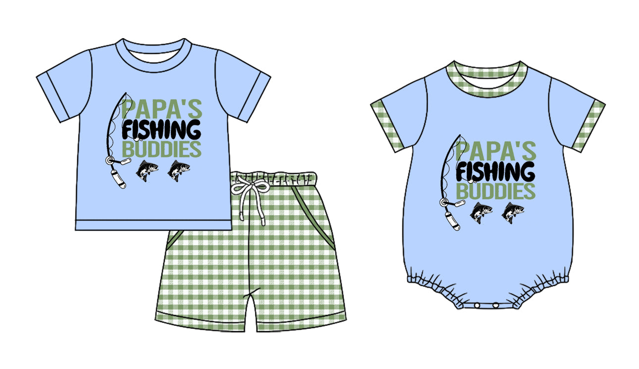 25.11.8 custom each style moq 5 eta 6-8 week Sibling Sister PAPA FISHING baby boy short sleeve shorts sets and boy rompers match family design
