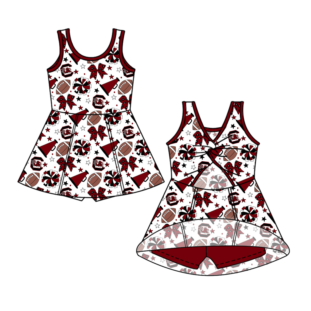 Custom moq 5 mix size milk silk summer teams Baby Girls Dark Red Stars Bows Shorts Knee-Length Dress Yoga Active Clothing