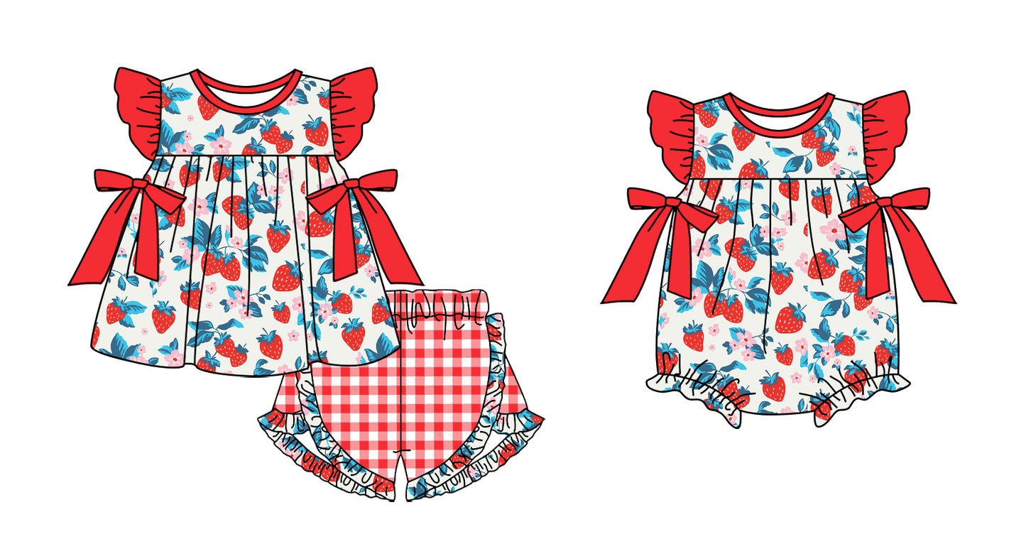 11.13 custom each style moq 5eta 4-6week Sibling Sister strawberry baby girl short sleeve shorts sets and rompers match design