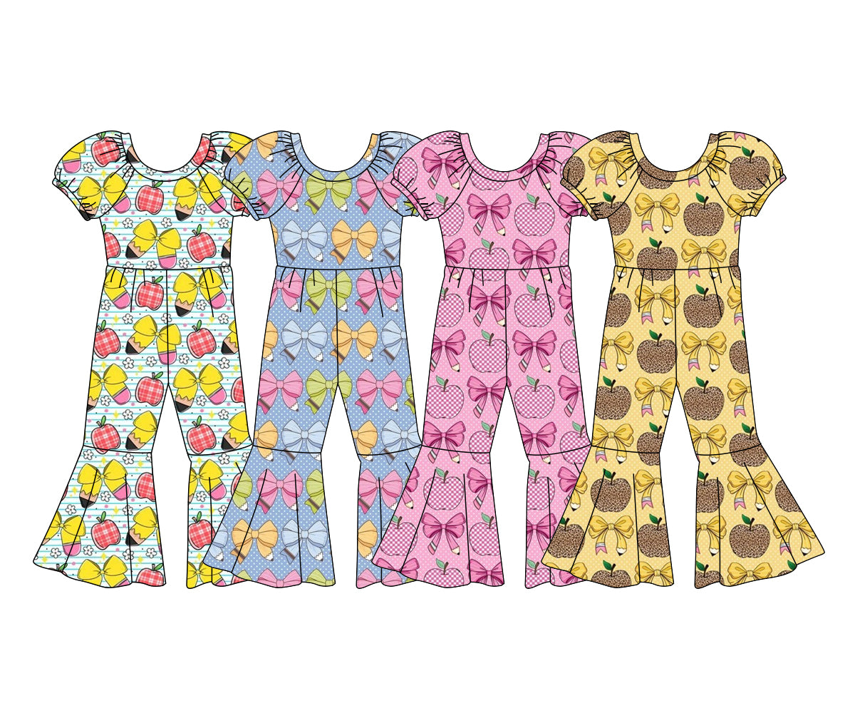 25.12.30 custom each style moq 5 eta 6-8week Sibling Sisters bow baby girl clothes short sleeve jumpsuits 4 match family design