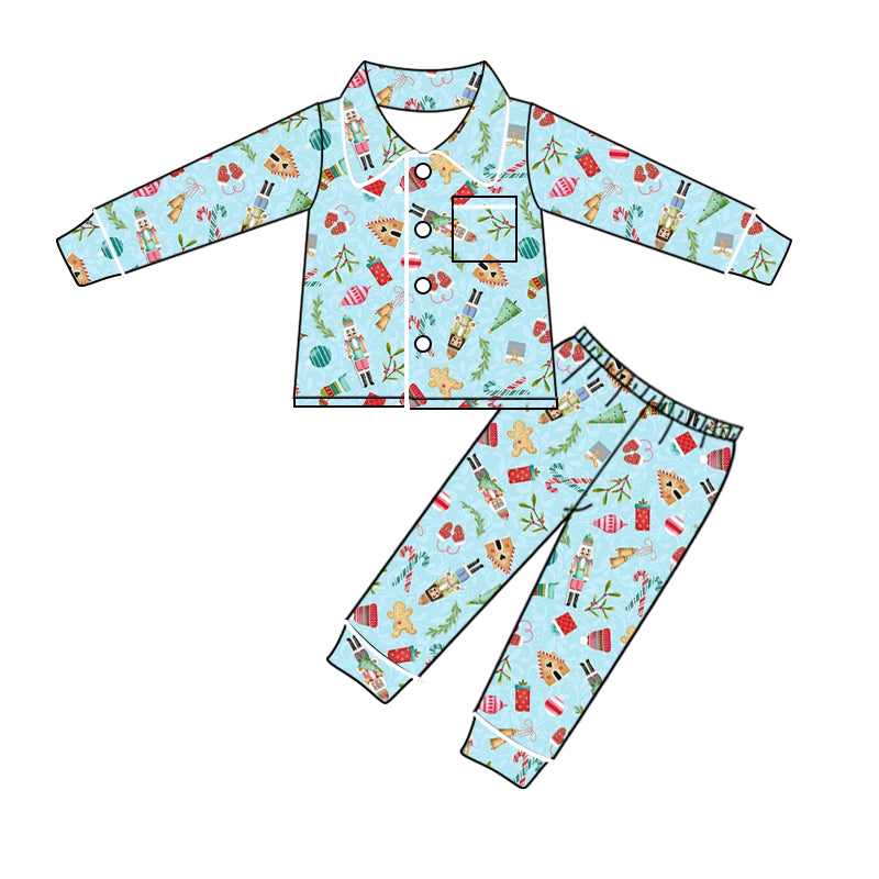 9.13 custom each style moq 5eta 4-6week baby girl clothes Christmas blue long sleeve pants sets