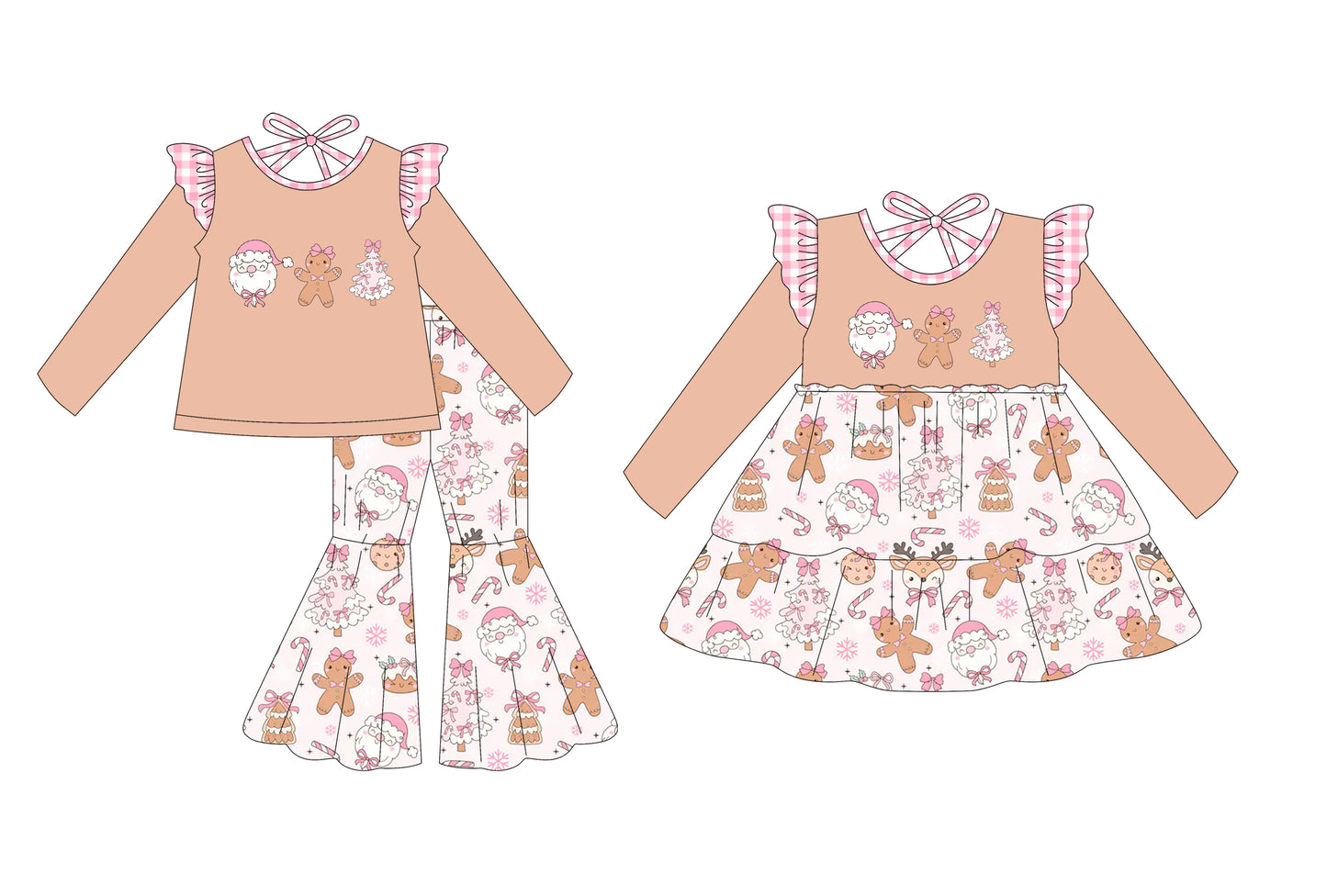 25.6.24 custom each style moq 5eta 4-6week Sibling Sisters Christmas bow baby girl long sleeve pants sets and dress match family design