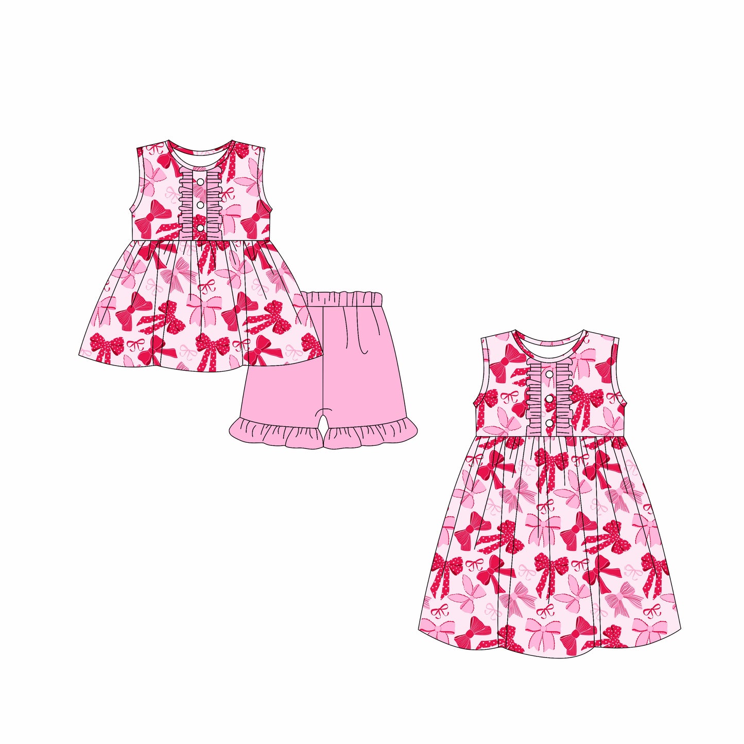3.3 custom each style moq 5eta 4-6week Sibling Sister bow baby girl short sleeve shorts sets and dresses match design