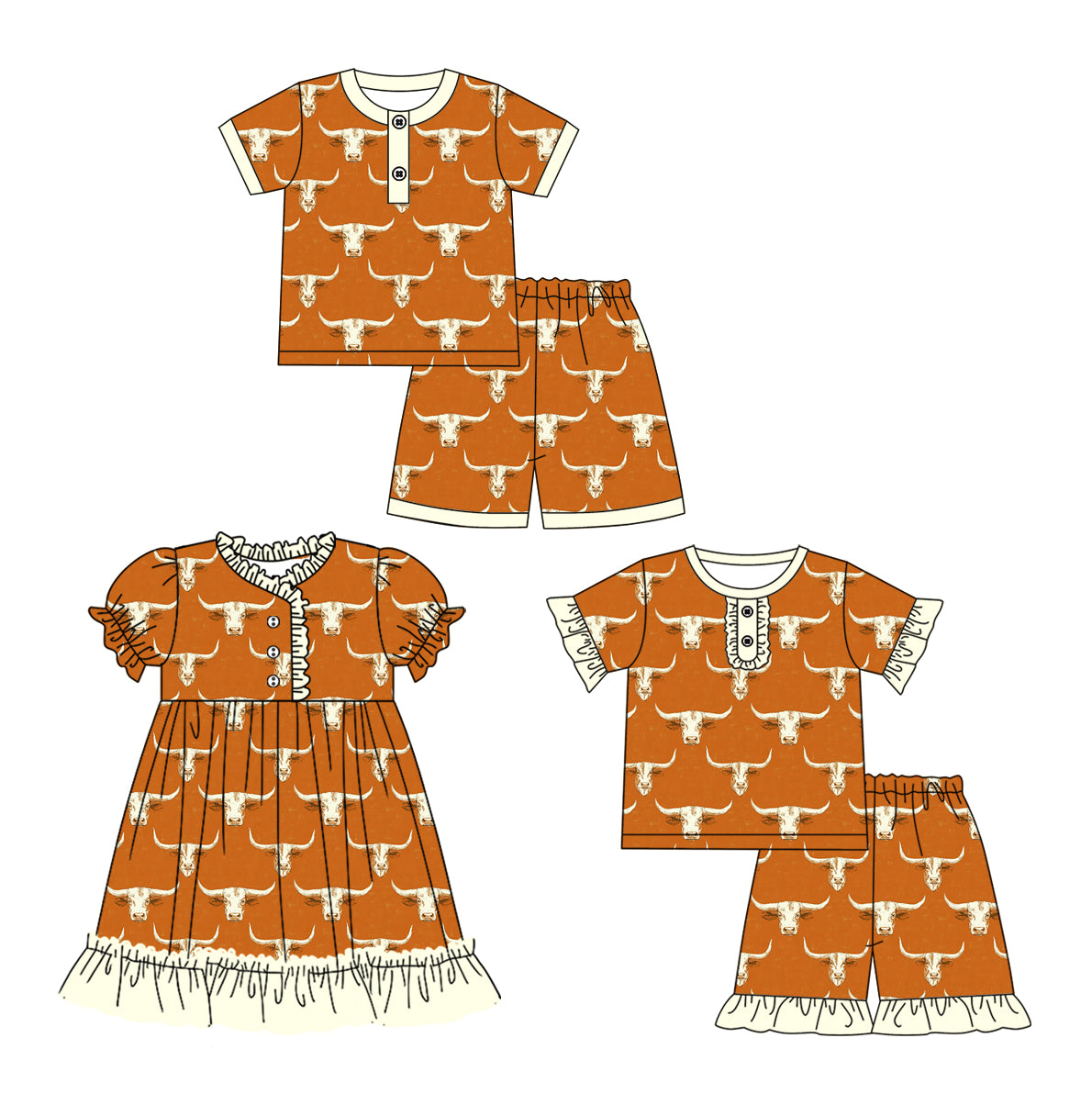 2.27 custom each style moq 5eta 4-6week Sibling Sister cow head baby girl sets and sets 2 and dress match family design
