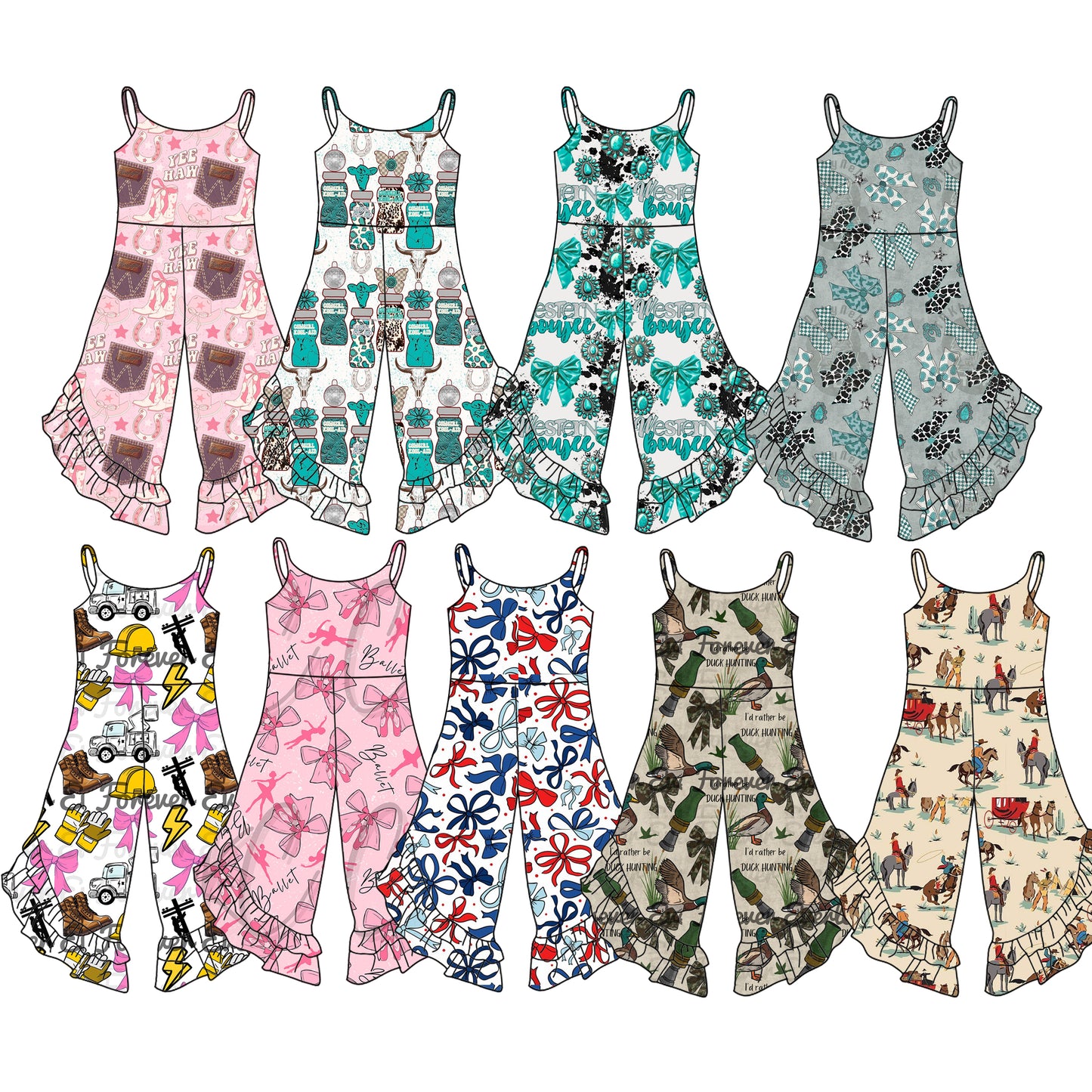 2.26 custom each style moq 5eta 4-6week Sibling Sister baby girls suspender jumpsuit and jumpsuit 8 match design