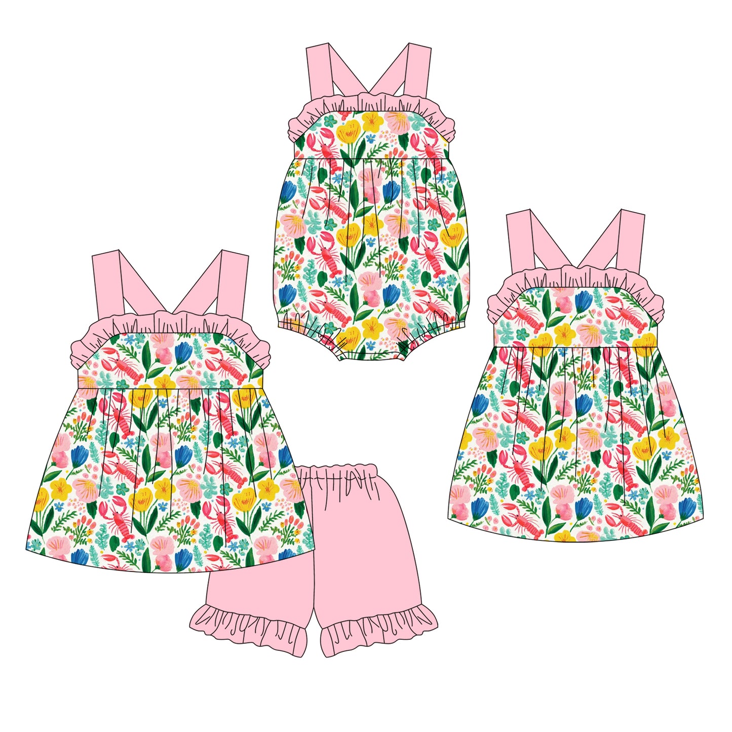 3.14 Custom moq 5 mix size Sibling Baby Girl's Sleeveless Top And Pink Shorts Set Cute Romper Dress for Summer
