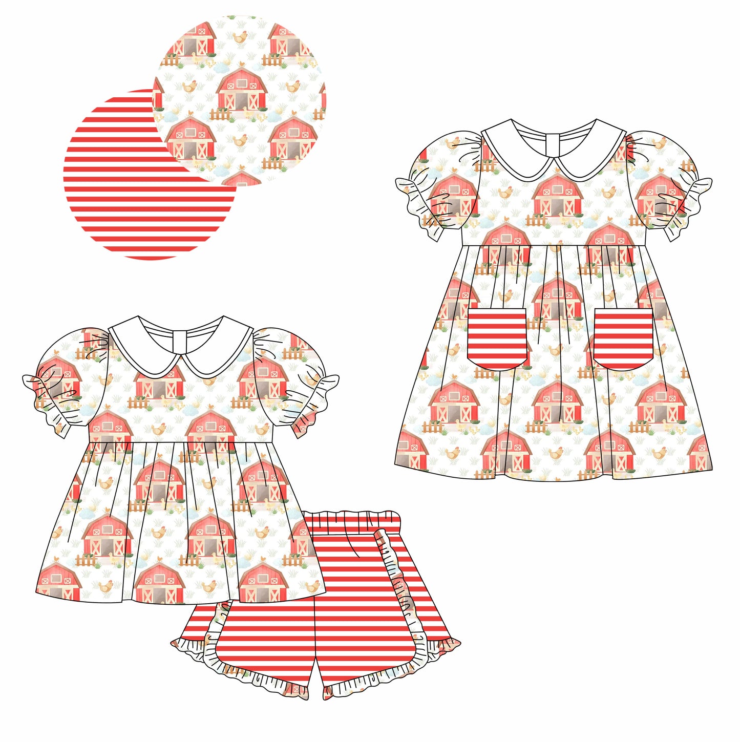 11.25 custom each style moq 5eta 4-6week Sibling Sister farm baby girl short sleeve shorts sets and dresses match design