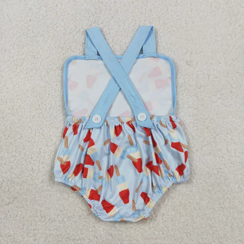 RTS NO MOQ Sibling Baby Boys 4th of July Clothes Set Popsicle Shirt Top with Pockets Short Strap Rompers Outfit