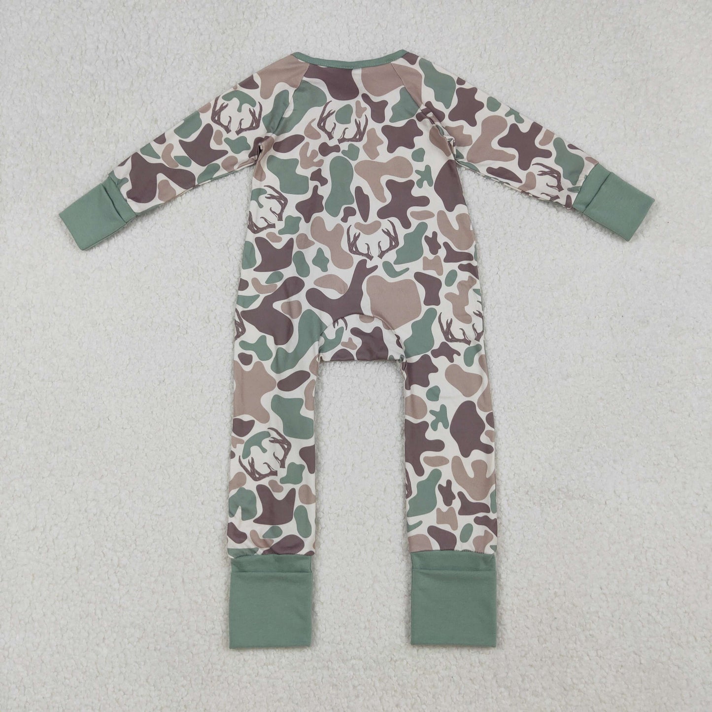 RTS NO MOQ(In Stock) Deer antler brown and green camouflage zipper long-sleeved bodysuit