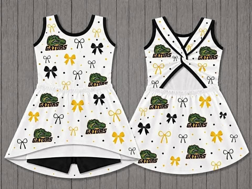 custom moq 5 mix size NB010623 Toddler Girls Bow Print Sleeveless Skort Yoga Team Dress