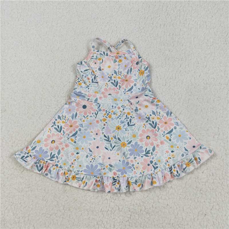 RTS NO MOQ Sibling yoga fabric Baby Girls clothes yoga floral skirt sets
