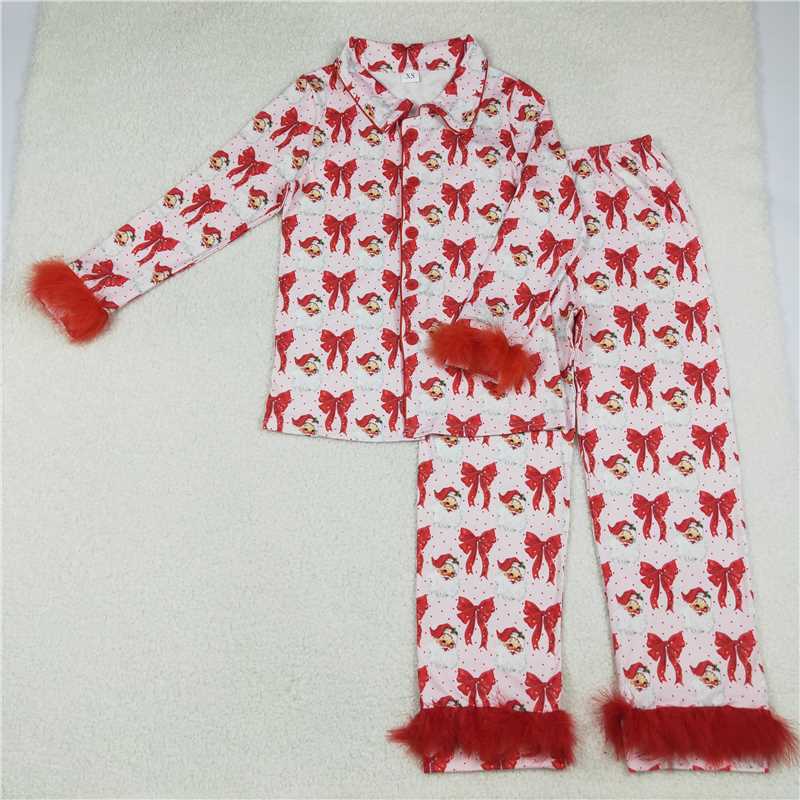 RTS NO MOQ Sibling baby girl clothes Christmas boot bow Plush long sleeve pants Sets and adult set