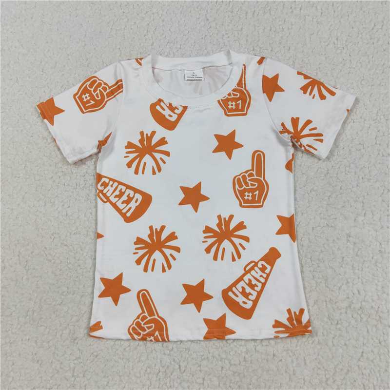 SALES NEW Baby Girls Short Sleeves Orange Stars Team Tee Shirt Top for Little Ones Comfortable Cotton Graphic Team Shirt