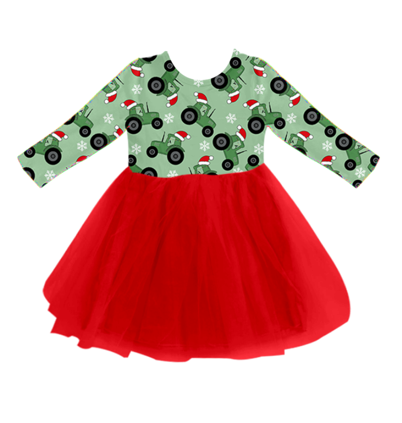 Custom moq 5 each style eta 6-7weeks baby girl clothes tractor long sleeve dress-25.7.23