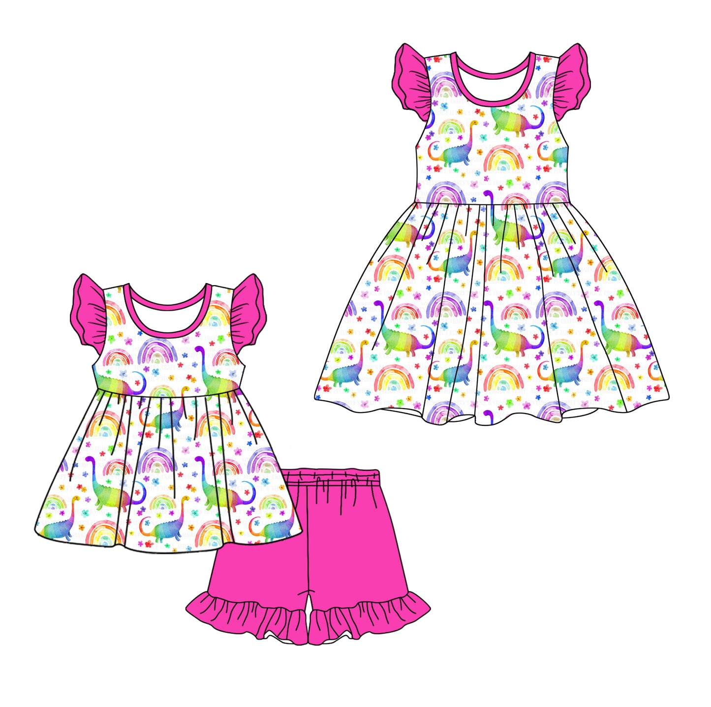 12.12 custom each style moq 5eta 4-6week Sibling Sister rainbow baby girl short sleeve shorts sets and dresses match design