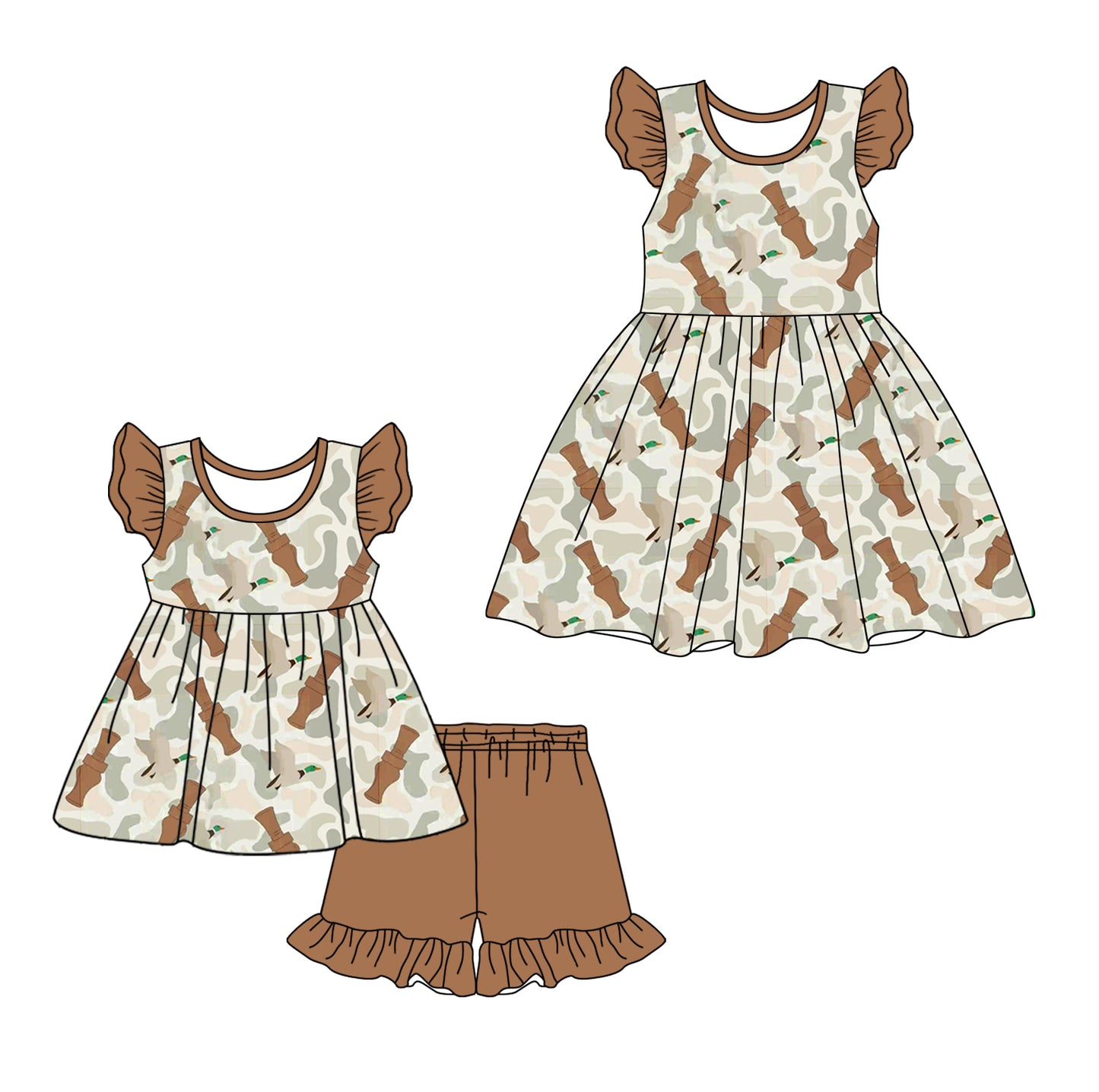 12.16 custom each style moq 5eta 4-6week Sibling Sister camouflage baby girl short sleeve shorts sets and dresses match design