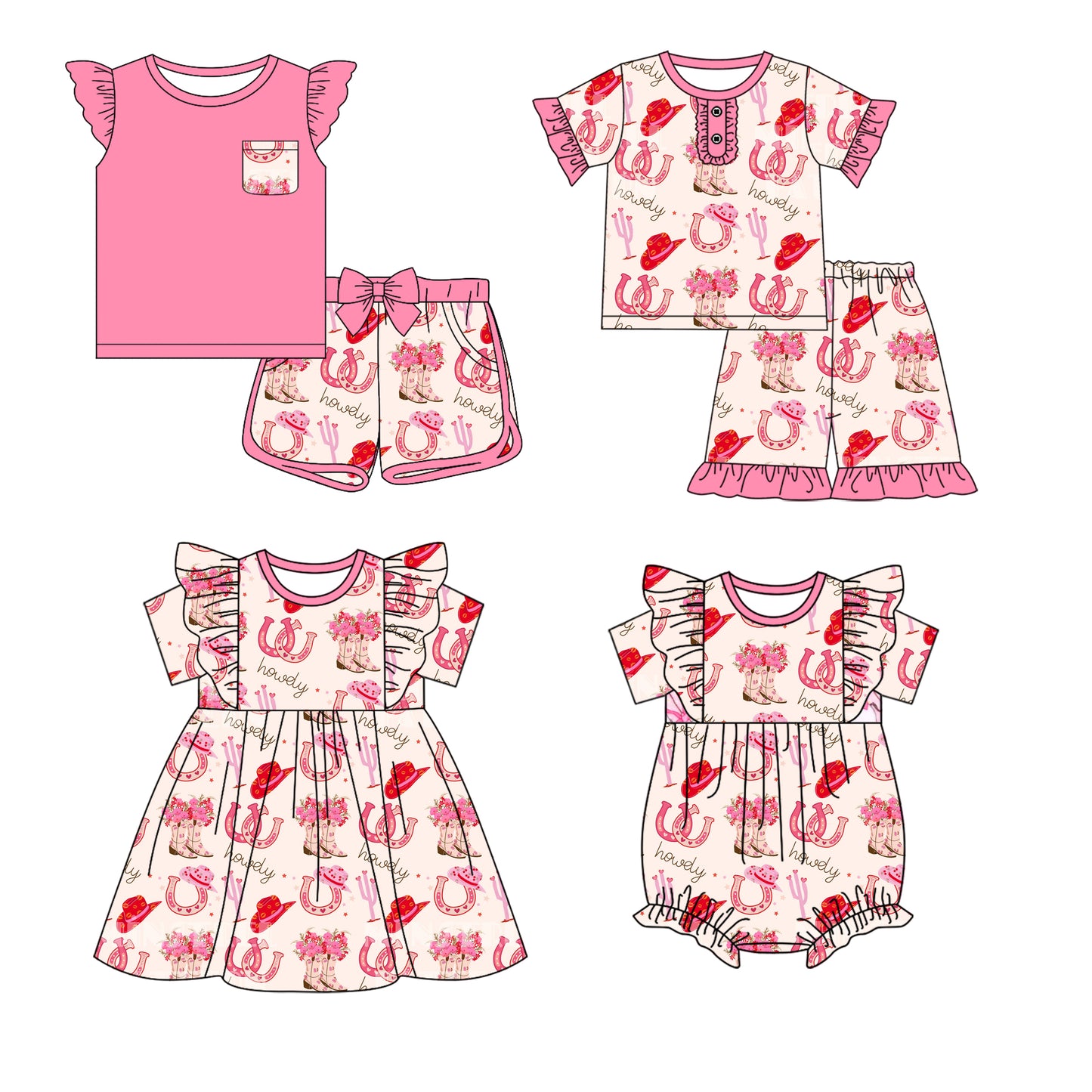 12.18 custom each style moq 5eta 4-6week Sibling Sister boot hat pink baby girl short sleeve shorts sets and sets 2 and girls romper and boy romper and dress match design