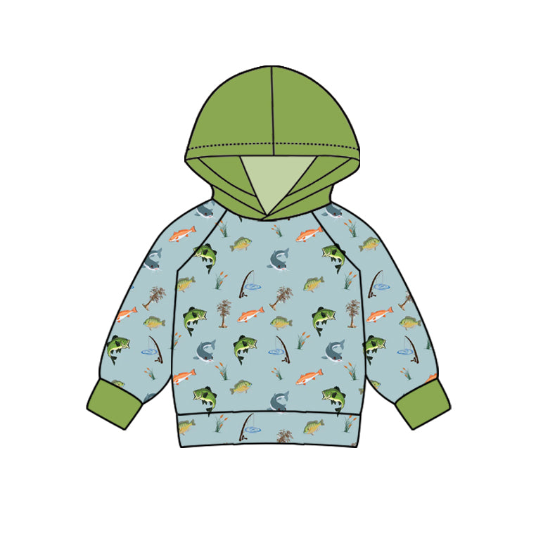 10.14 custom each style moq 5 eta 4-6week baby boys clothes fishing hooded long sleeve top