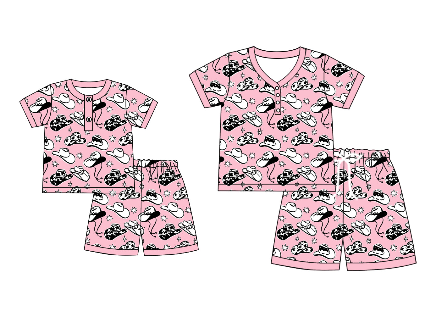 4.24 custom each style moq 5eta 4-6week Sibling Sister hats short sleeve shorts sets and adult sets match design