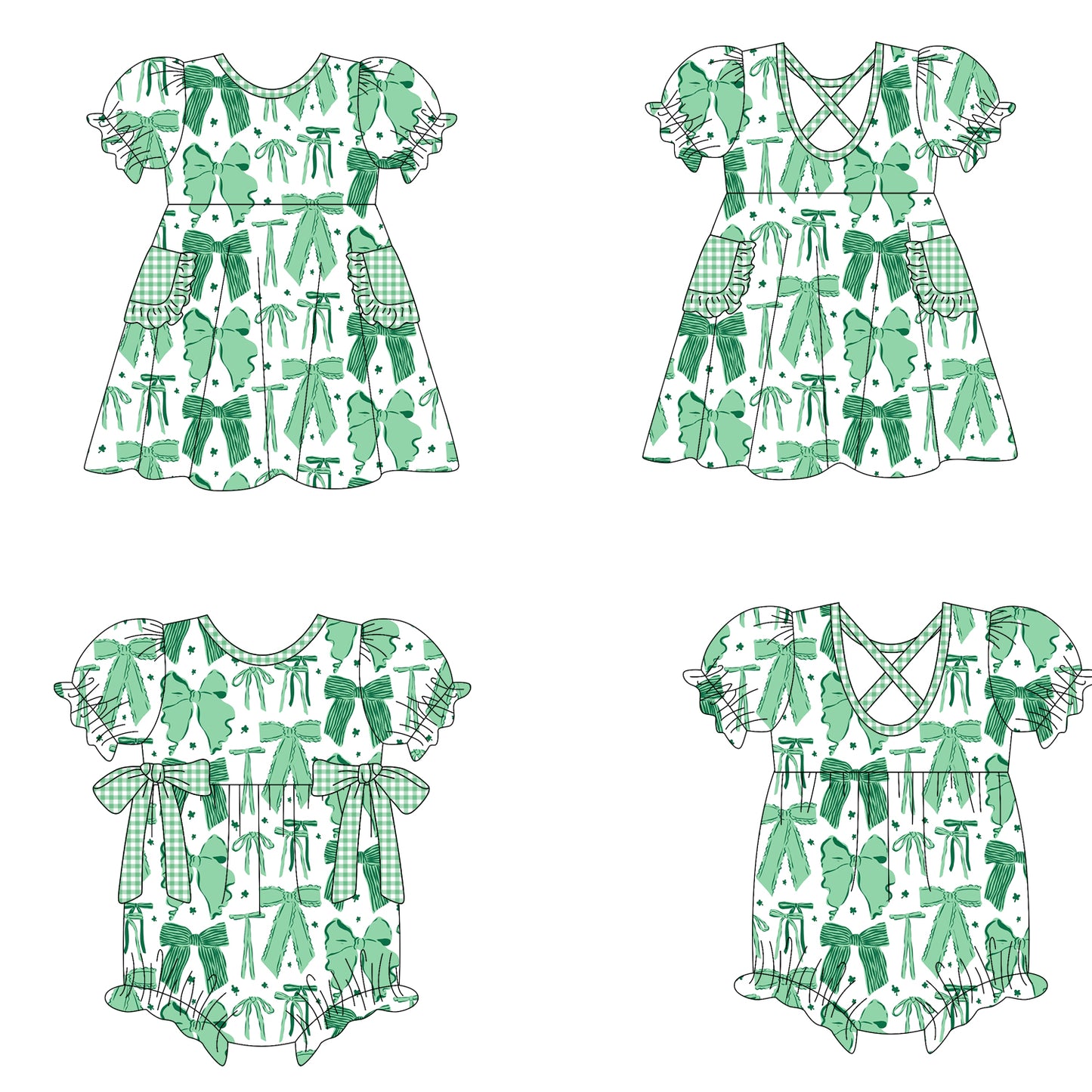 25.10.9 custom each style moq 8 eta 6-8week Sibling Sisters bow green baby girl short sleeve dress and romper match family design