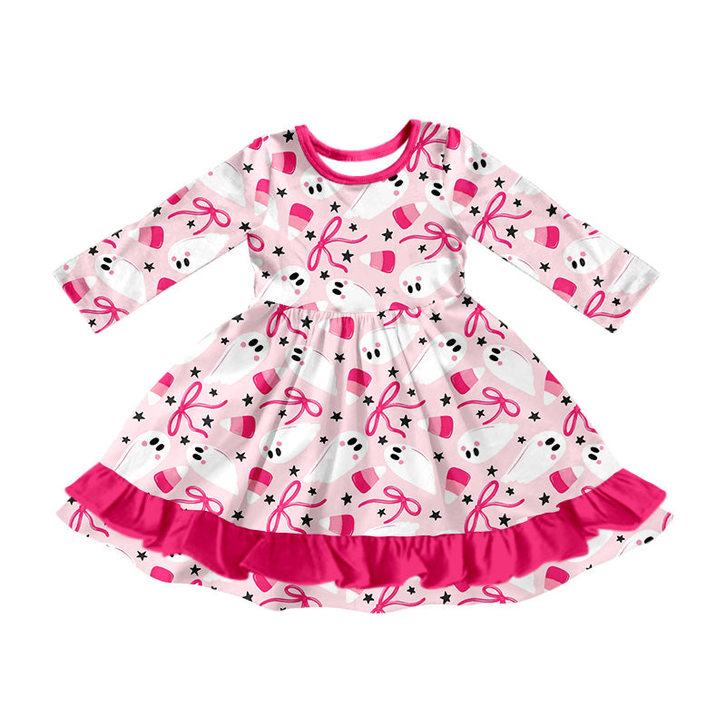 8.7 custom each style moq 5eta 4-6week baby girls clothes bow ghost pink long sleeve dress