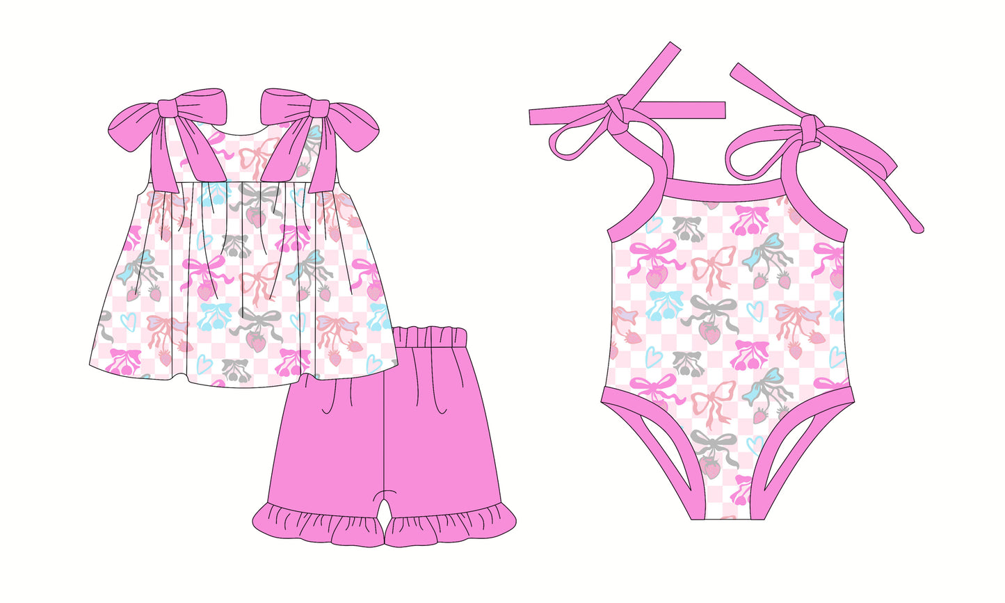 2.25 custom each style moq 5eta 4-6week Sibling Sister bow baby girl short sleeve shorts sets and romper match design