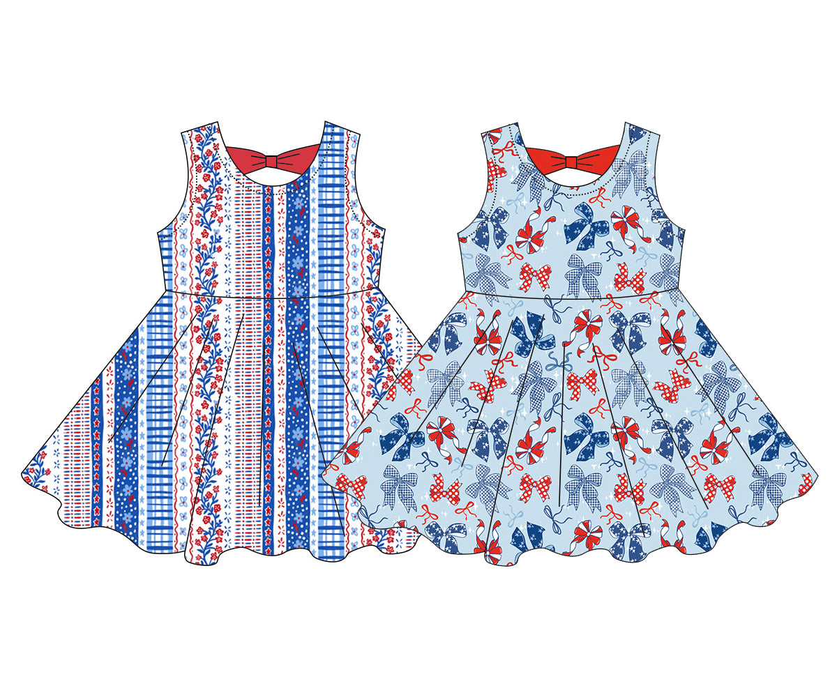 3.3 Custom moq 5 mix size Sibling Baby Girl's 4th of July Sleeveless Dress Cute Toddler Girls' Summer Casual Dress