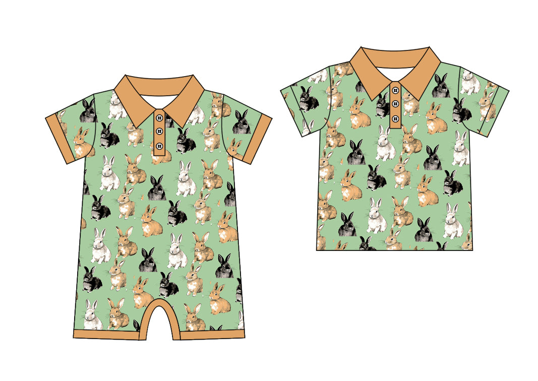 25.10.1 custom each style moq 8 eta 6-8week Sibling Sister easter bunny baby short sleeve romper and top match design