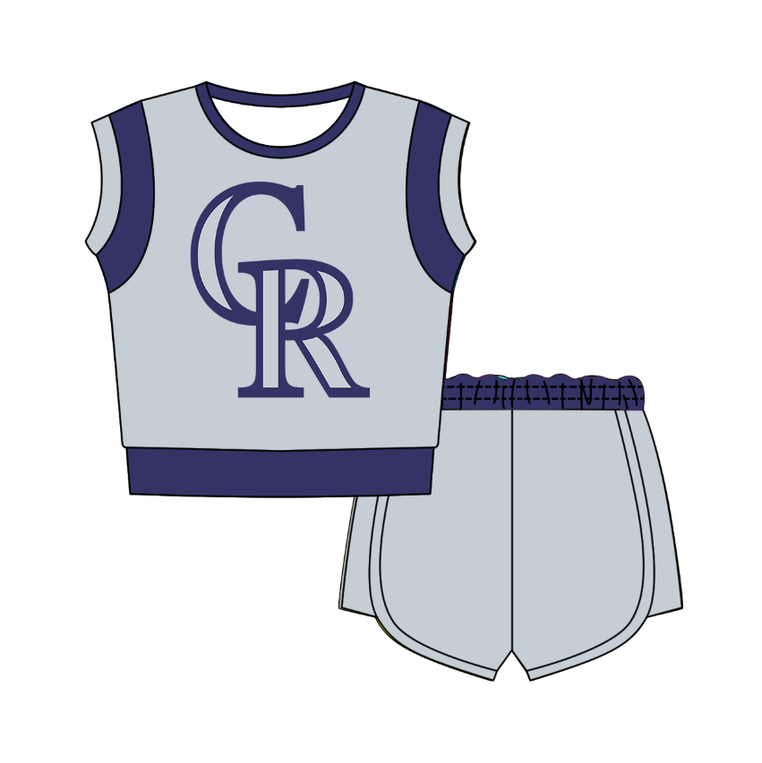 Custom moq 5 mix size milk silk summer teams Grey Sleeveless O-Neck Top And Shorts Set Cute And Comfortable Kids' Outfit