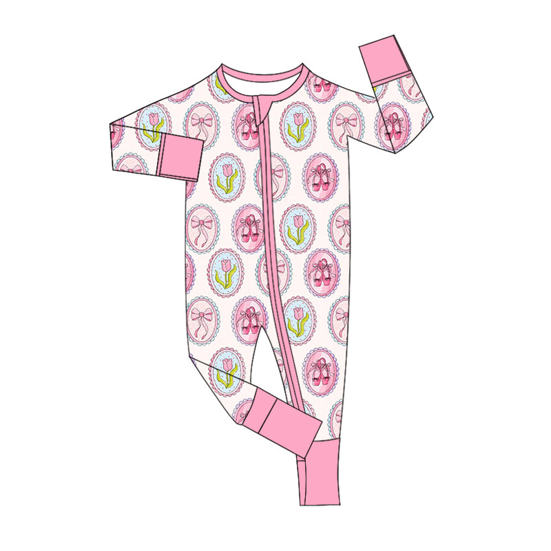 10.24 custom each style moq 5eta 4-6week Sibling ballet shoes bow floral pink baby girls sets and rompers match family design