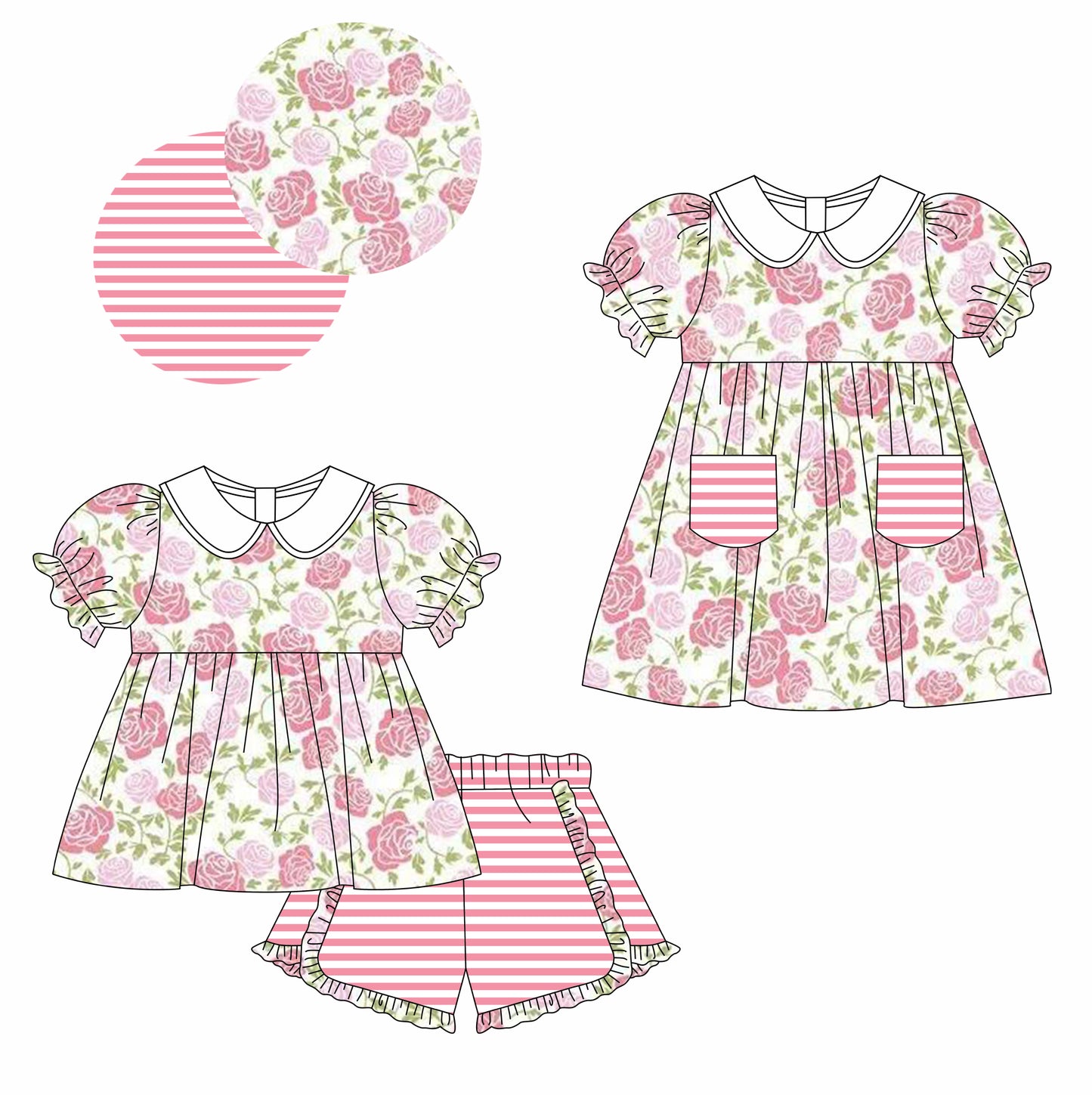 11.13 custom each style moq 5eta 4-6week Sibling Sister floral baby girl short sleeve shorts sets and dresses match design