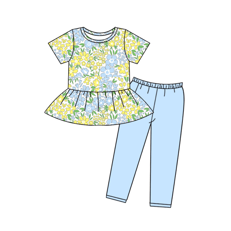11.3 custom each style moq 5eta 4-6week Sibling Sister floral baby girls short sleeve pants sets 1 and easter girl short sleeve pants sets 2 match design